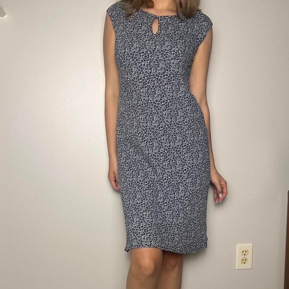 vintage chic blue and white floral midi dress